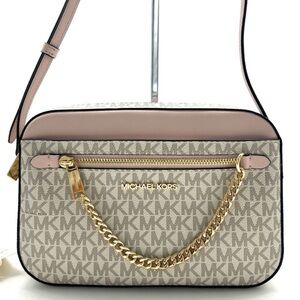 Michael Kors Jet Set Large Signature Logo Crossbody Bag Powder Blush Multi